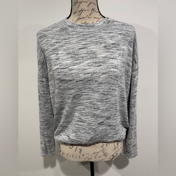 Aerie Knitted Crop Sweater Slouchy Flared Sleeves Drawstring Hem Gray Women's XS - Picture 1 of 8